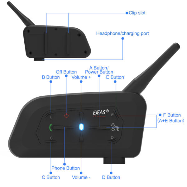 EJEAS V7 Helmet Bluetooth Intercom Headset Waterproof IP65