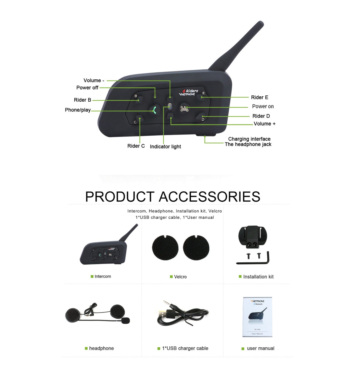 Vnetphone V6 Motorcycle Helmet Bluetooth Intercom HELMETWALA.COM